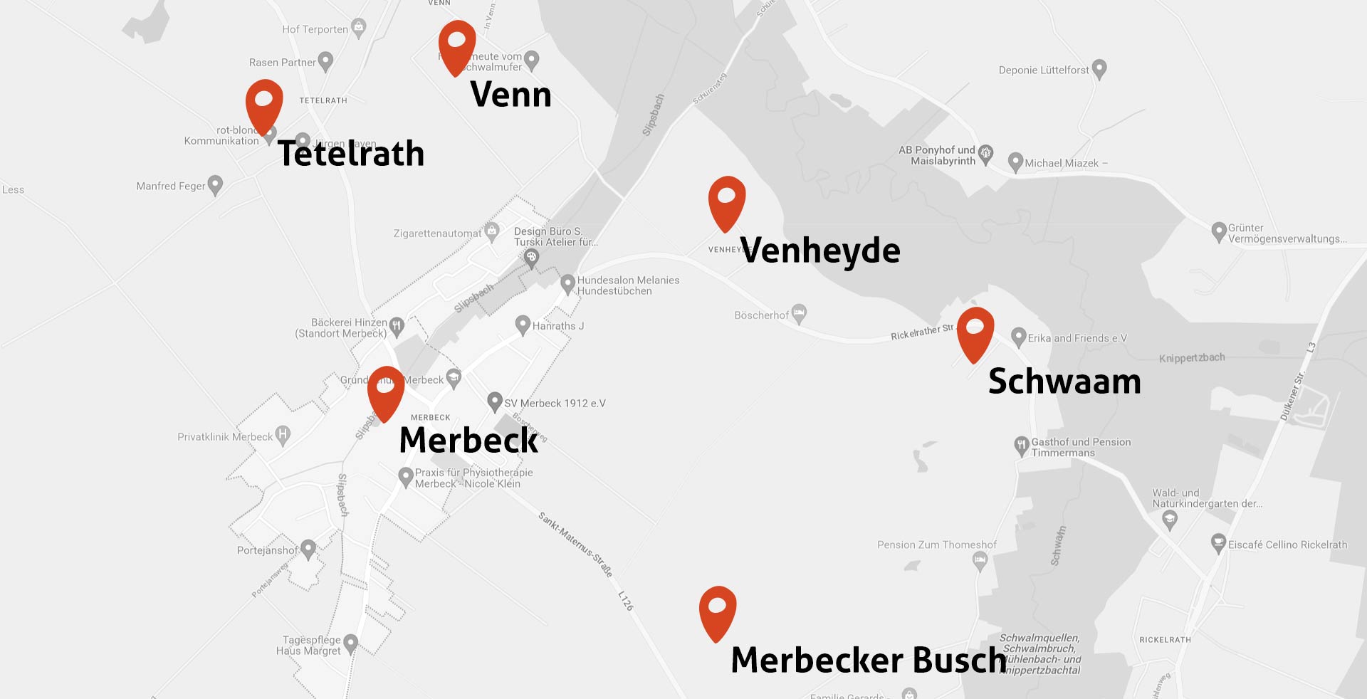 Karte Map Merbeck mit weiteren zugehörigen  Gemeinden