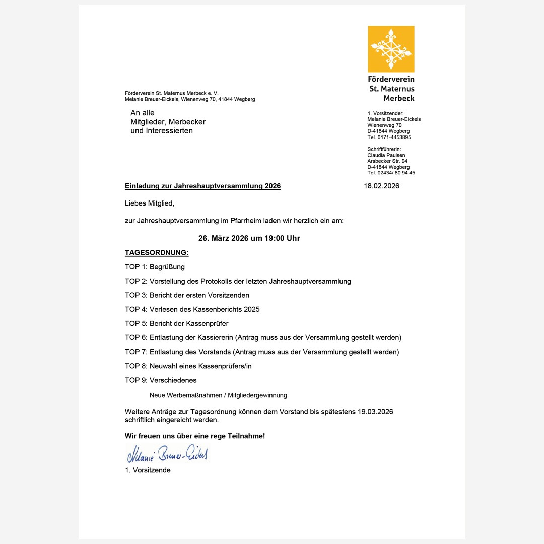 info-einladung-JHV-pfarrheim-maerz-2026 Tagesordnung Info JHV - Jahreshauptversammlung vom Förderverein St. Maternus um 19:00 Uhr am 26.03.2026