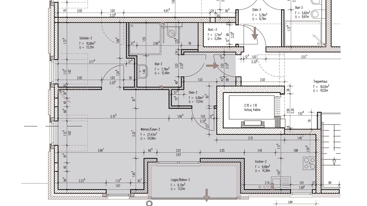Seniorenwohnung in Wegberg Holtum / zwischen Erkelenz und Mönchengladbach. 64 qm 2 Zimmer und KDB mit Balkon | Grundriss mit Flure und Aufzug