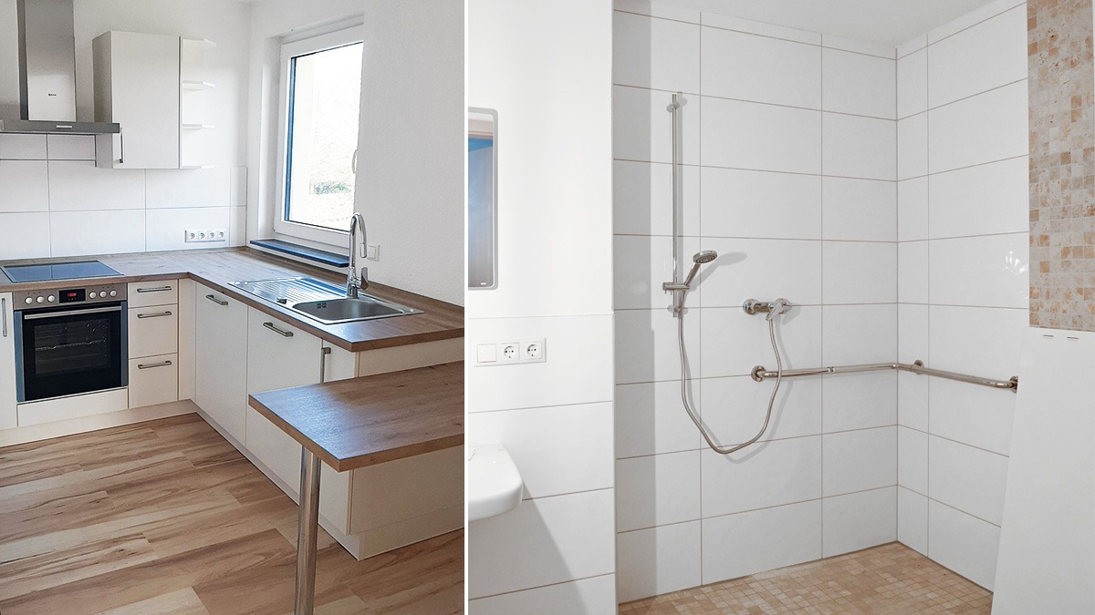 Seniorenwohnung in Wegberg Holtum / zwischen Erkelenz und Mönchengladbach. 64 qm 2 Zimmer und KDB mit Balkon | Küche und Badezimmer neu Neubau 20222
