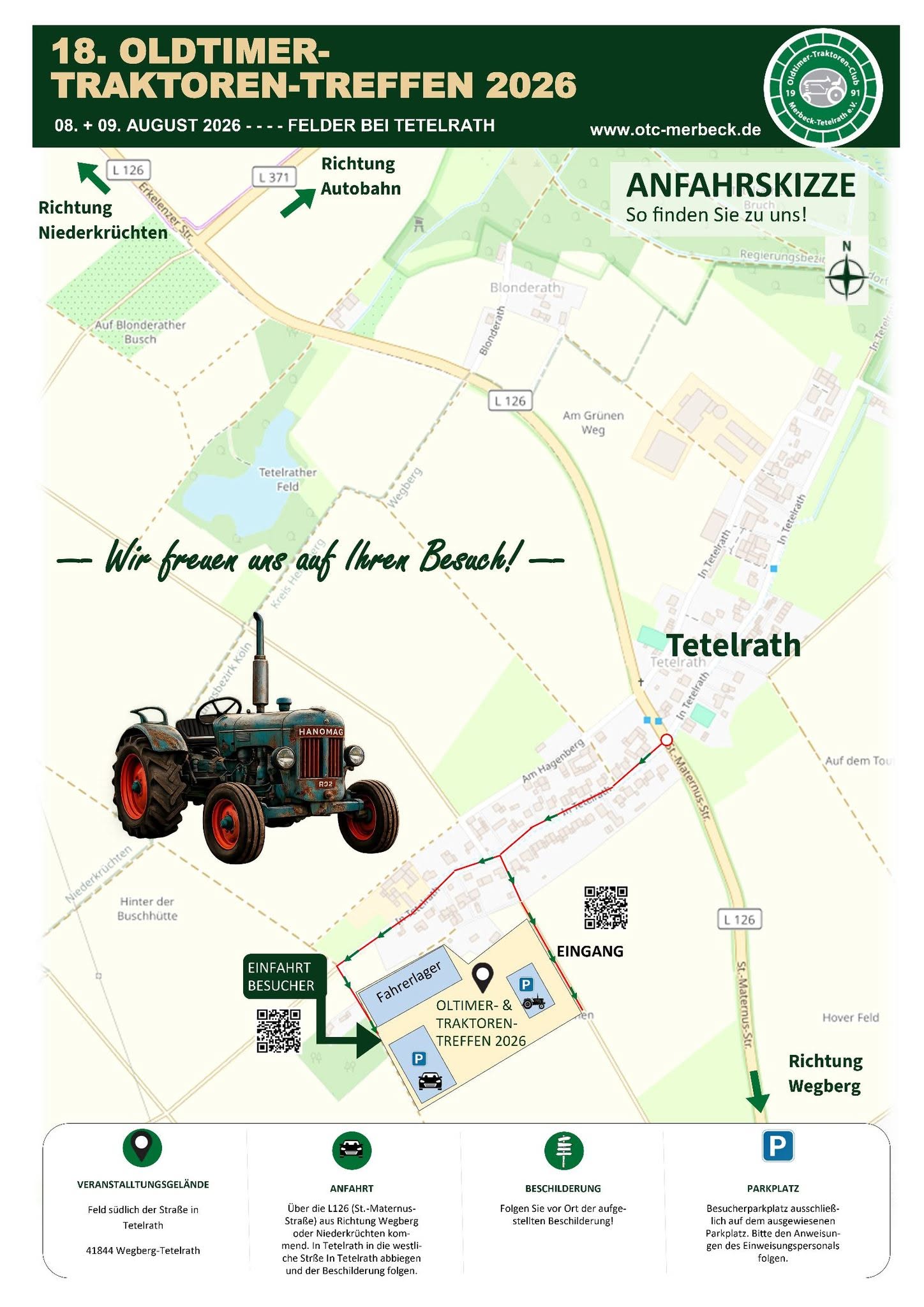 Anfahrt Karte Parken Event / Veranstaltung Oldtimer Traktor Treff in Wegberg Merbeck / Tetelrath im Kreis Heinsberg in NRW